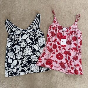 NWT CAbi Pink & Red Floral Tank and Black & White Floral Tank Set